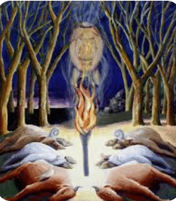 two 'monsters' 
Behemoth and Leviathan with middle region as eden